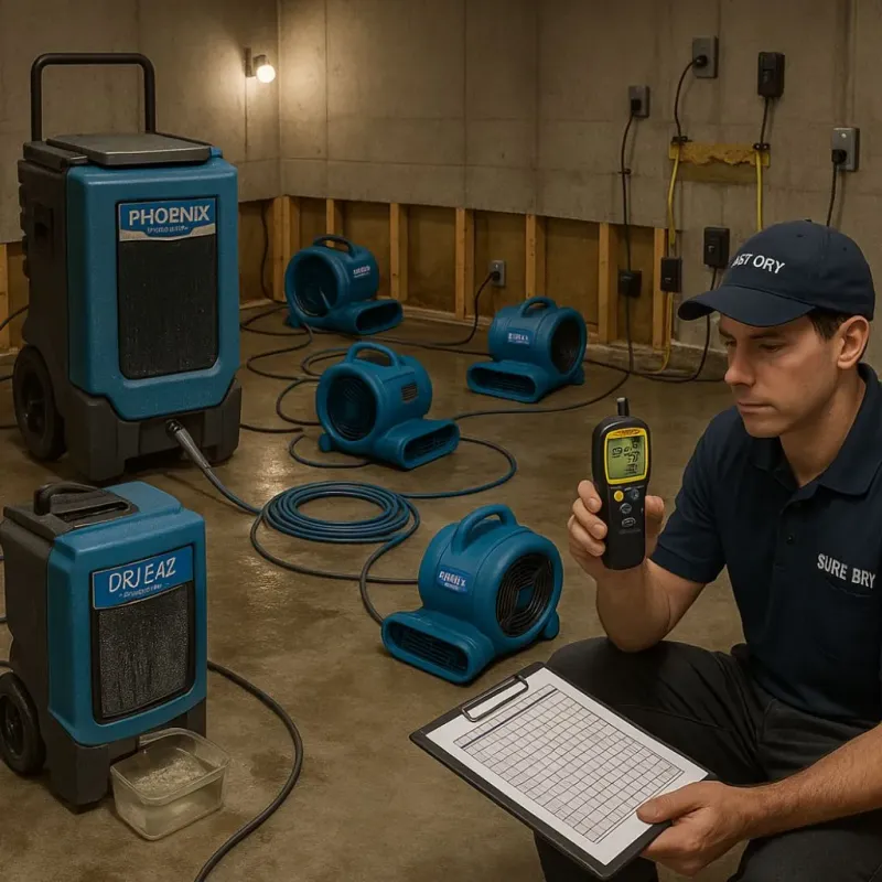 Structural Drying and Dehumidification process in Pine Island, TX